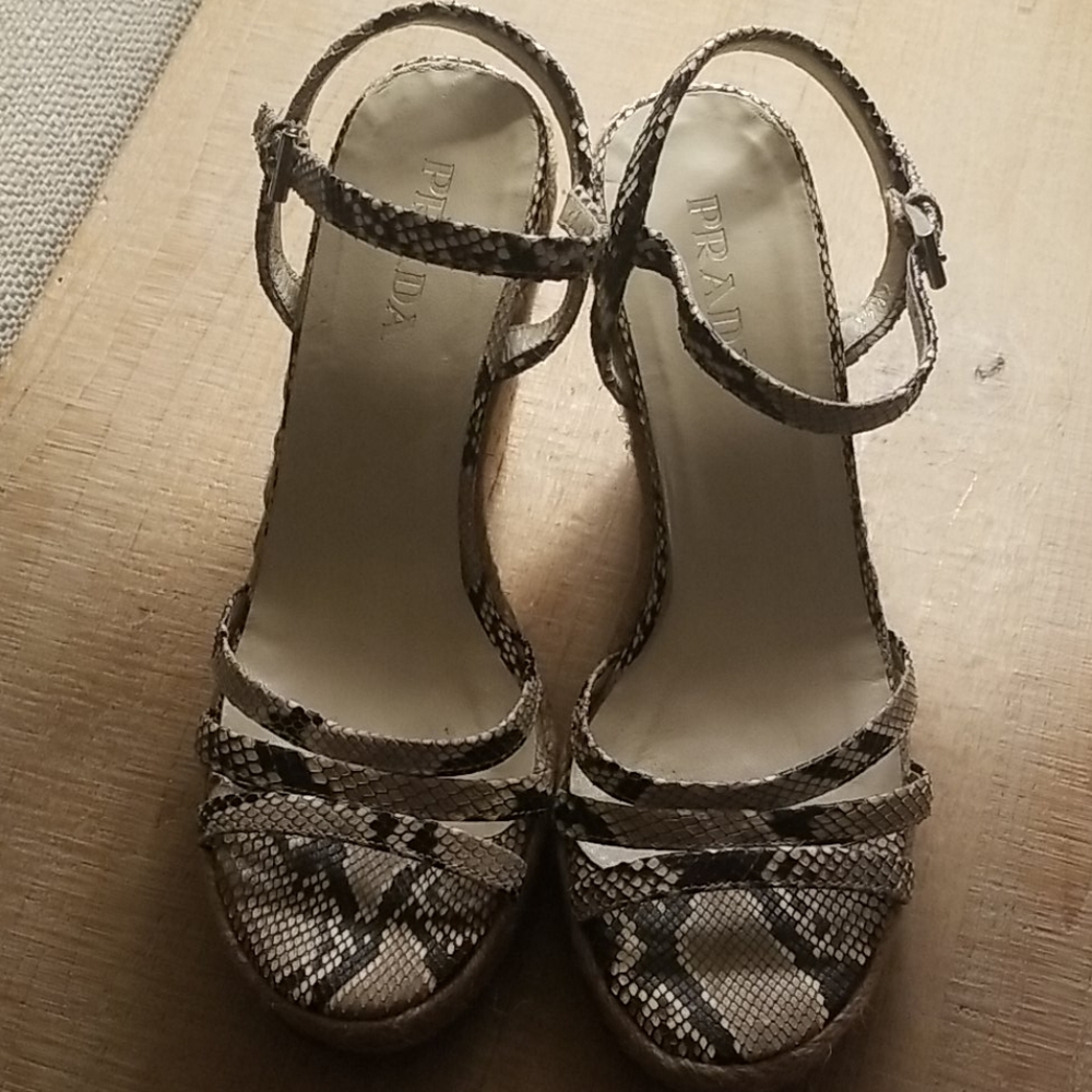 Prada Wedge Sandals Snake Skin Print